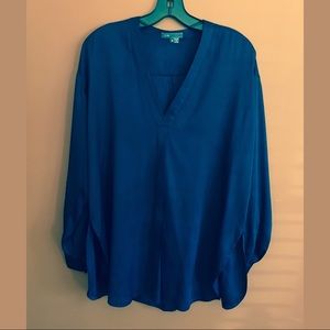 Vince Royal Navy Blue V-Neck Silk Tunic Size M